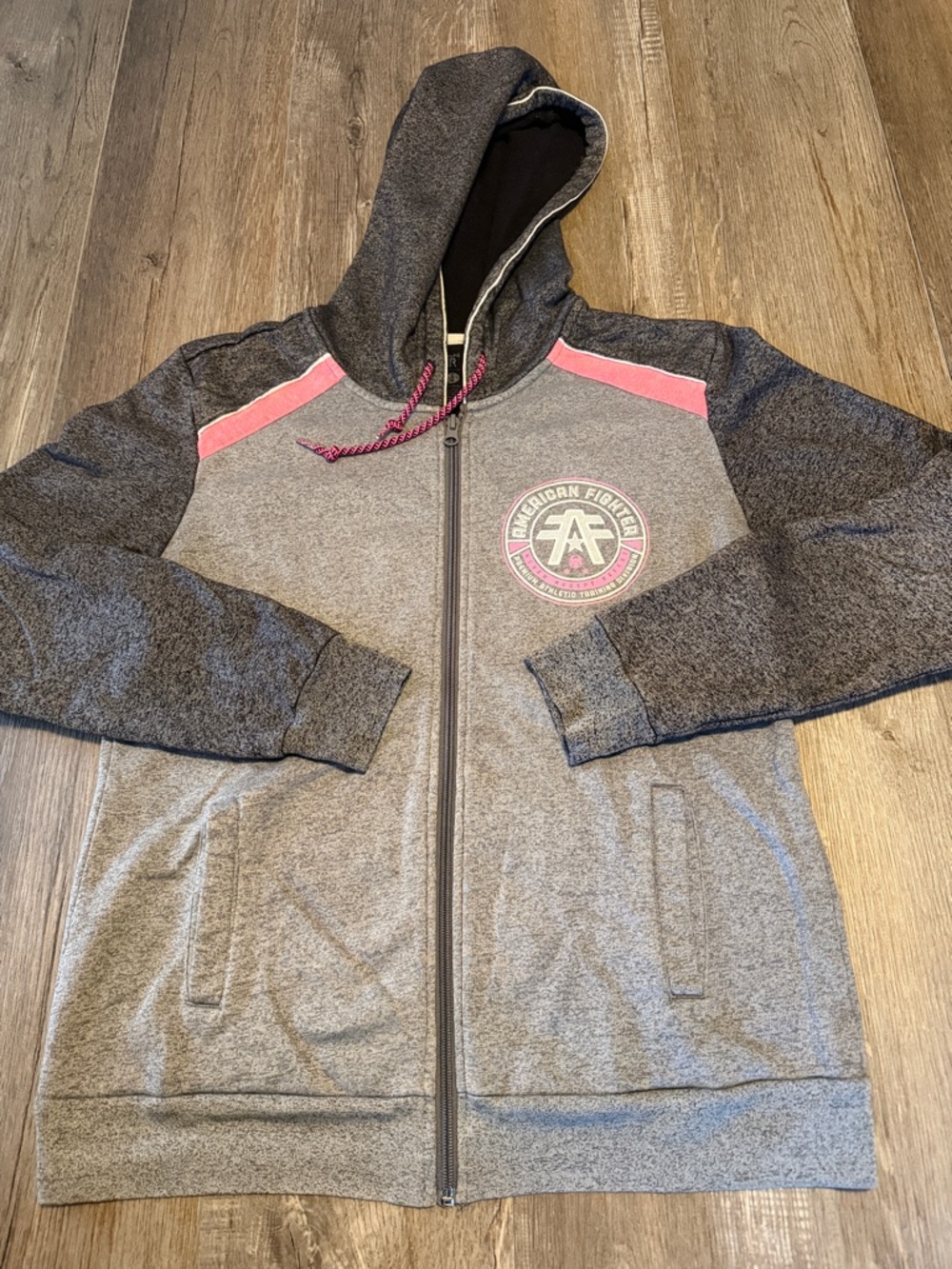 American Fighter Women’s  Grey & Pink Full-Zip Hooded Jacket